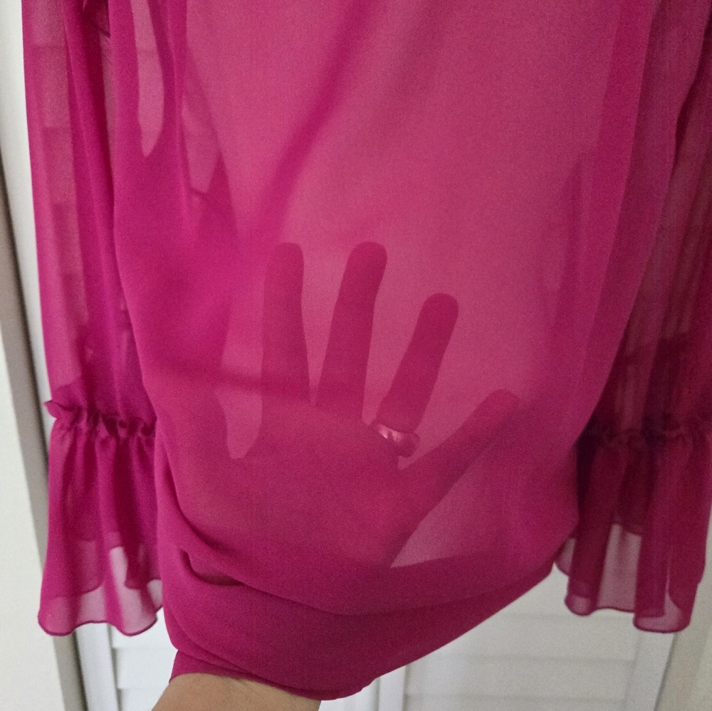 V Cristina Women's Sheer Mgenta Ruffle Blouse Size M - Picture 7 of 13